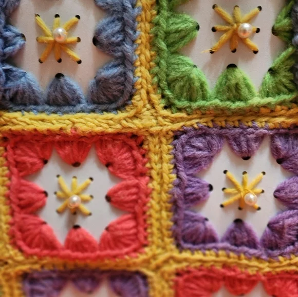 Bohemian VINTAGE Colorful CRAFTED Crochet Tote Bag - Picture 16 of 16